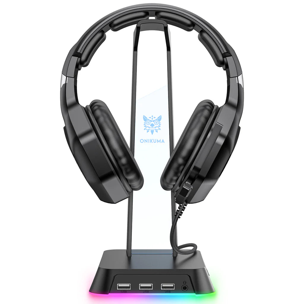 ONIKUMA ST2 RGB Gaming Headphone STAND with 3 USB and 3.5mm AUX Ports - White | Black