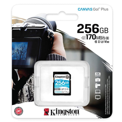 بطاقة ذاكرة Kingston SDXC Canvas Go Plus سعة 256 جيجابايت بسرعة قراءة 170 ميجابايت/ثانية UHS-I وC10 وU3 وV30 (SDG3/256GB)