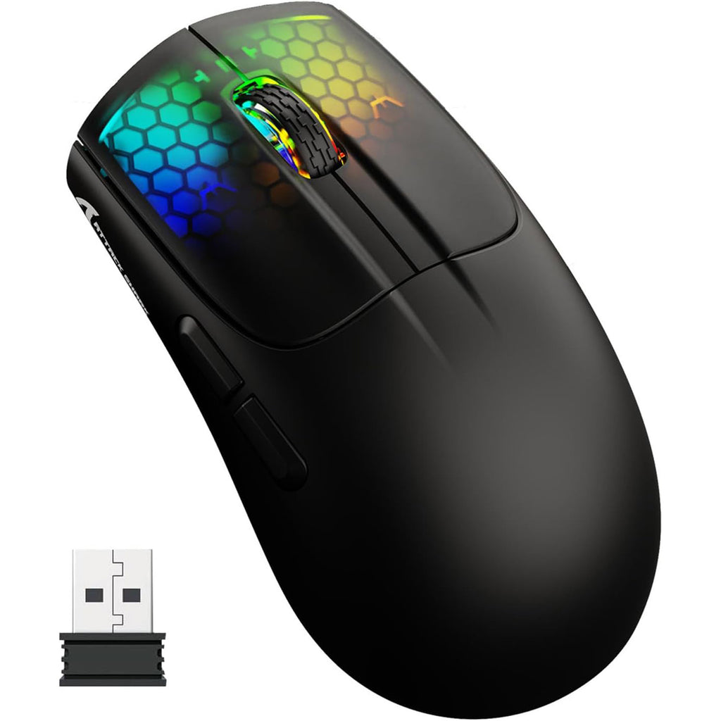 Attack Shark X5 RGB Weightless Mouse Tri-Mode Wired/2.4G/BT5.0, PAW3312 PixArt Optical Sensor, up to 4000DPI, with Long Battery Life for Office/Game - Black | White