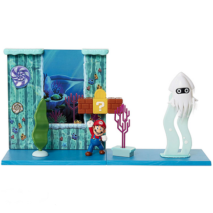 مجموعة لعب سوبر ماريو تحت الماء مع قطعة بيئية تفاعلية، وشخصية ماريو المفصلة مقاس 2.5 بوصة وشخصية الحبار - اجمع وأنشئ عالم ماريو الخاص بك!