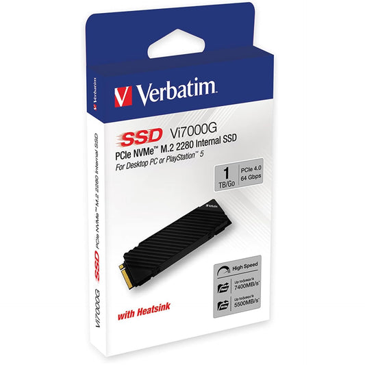 Verbatim Vi7000G NVMe M.2 Internal SSD, TB PCIe Gen 4 Interface for Gaming PC and Playstation 5 - Black