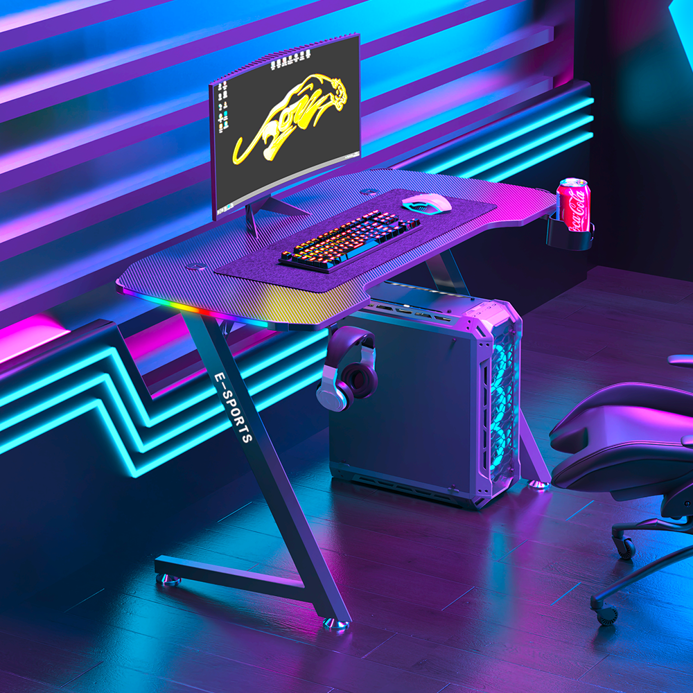 KZ 140CM RGB Gaming Desk With Cup Holder and Headset Holder - Black