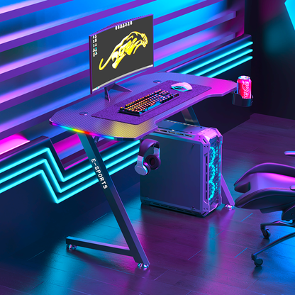 KZ 140CM RGB Gaming Desk With Cup Holder and Headset Holder - Black