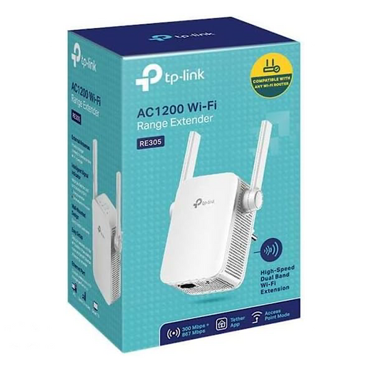 TP-Link AC1200 Universal Dual Band Range Extender, Broadband/Wi-Fi Extender, Wi-Fi Booster/Hotspot with 1 Ethernet Port and 2 External Antenna RE30