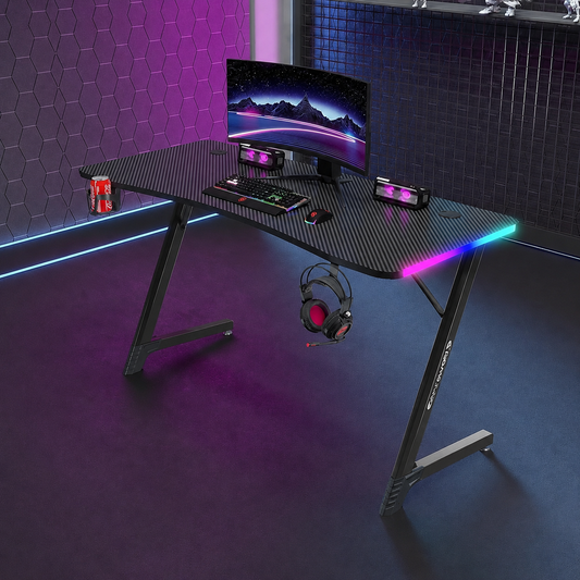 Luttec 100cm RGB Ergonomic Gaming Desk With Cup & Headset Holders - Black