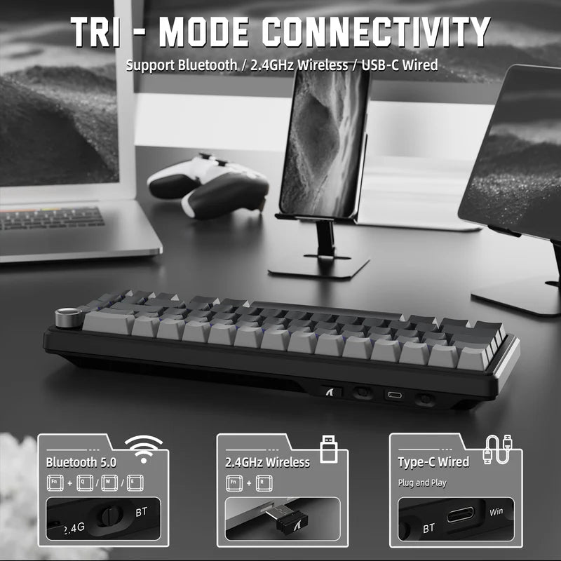 Attack Shark X66 Mechanical Keyboard – 66 Keys, Tri-Mode Wireless, Strawberry Switches, RGB, Gasket Mount, Hot-Swappable, PBT Keycaps -MOONLIGHT