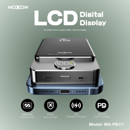 MOXOM 10000mAh PD20W+ Wireless 15W Magnetic and Wired Charging Power Bank