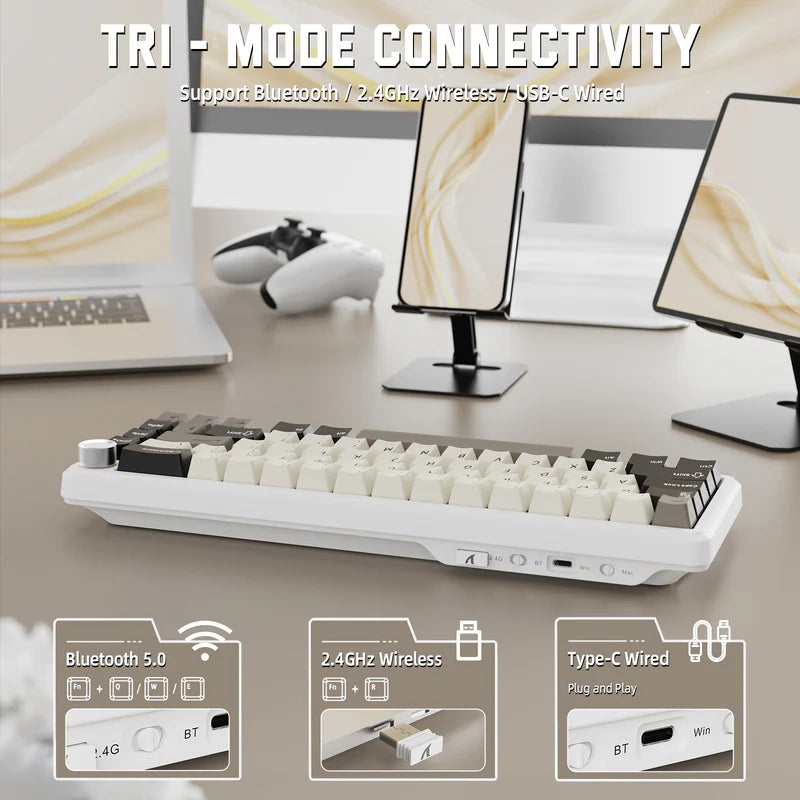Attack Shark X66 Mechanical Keyboard – 66 Keys, Tri-Mode Wireless, Strawberry Switches, RGB, Gasket Mount, Hot-Swappable, PBT Keycaps - White Cheese