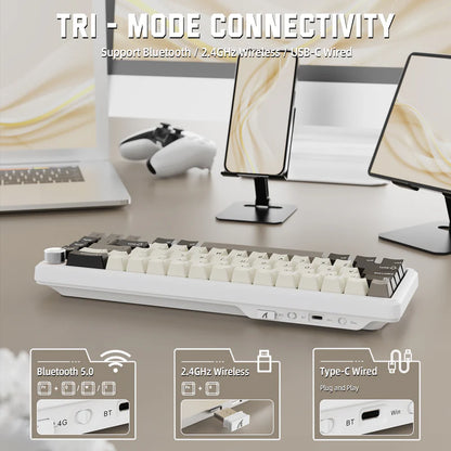 Attack Shark X66 Mechanical Keyboard – 66 Keys, Tri-Mode Wireless, Strawberry Switches, RGB, Gasket Mount, Hot-Swappable, PBT Keycaps - White Cheese