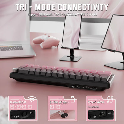 ATTACK SHARK X66 60% Wireless Gasket Mechanical Keyboard With Volume Knob, Tri-Mode BT/2.4G/USB-C, Hot-Swappable Strawberry Switches, RGB PBT Keycaps - Blackberry