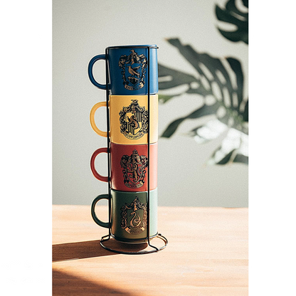 Erik Harry Potter Coffee Cups Set of 4 Hogwarts Houses - Ceramic Coffee Mugs Gryffindor, Slytherin, Ravenclaw and Hufflepuff - Cups Set of 300 ml Each