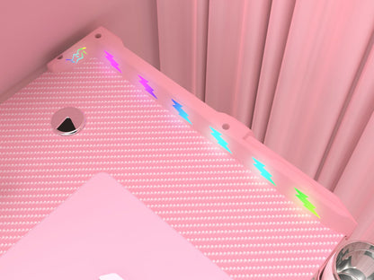 مكتب ألعاب Z8 بطول 120 سم مع أضواء LED وحامل أكواب وحامل سماعة رأس - وردي 