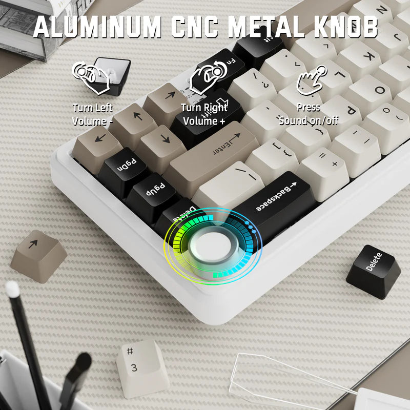 Attack Shark X66 Mechanical Keyboard – 66 Keys, Tri-Mode Wireless, Strawberry Switches, RGB, Gasket Mount, Hot-Swappable, PBT Keycaps - White Cheese