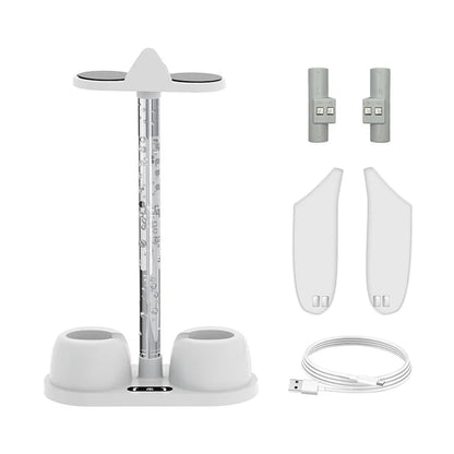 قاعدة عرض حامل شحن بتأثير إضاءة RGB مع بطاريتين قابلتين لإعادة الشحن لجهاز Meta Quest 3