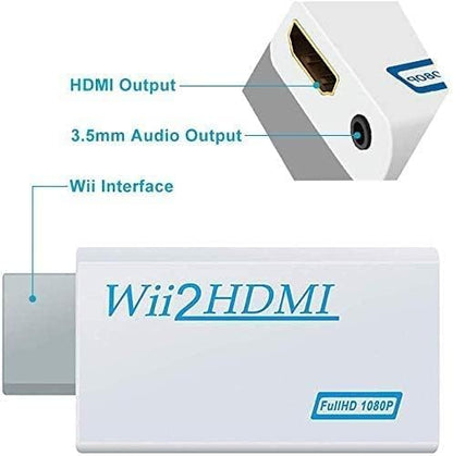 WII2HDMI Wii to HDMI Adapter Converter, Connect Wii Console to HDMI Display Monitor with 3.5mm Audio Supports All Wii Display Models