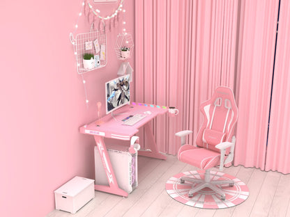 مكتب ألعاب Z8 بطول 120 سم مع أضواء LED وحامل أكواب وحامل سماعة رأس - وردي 