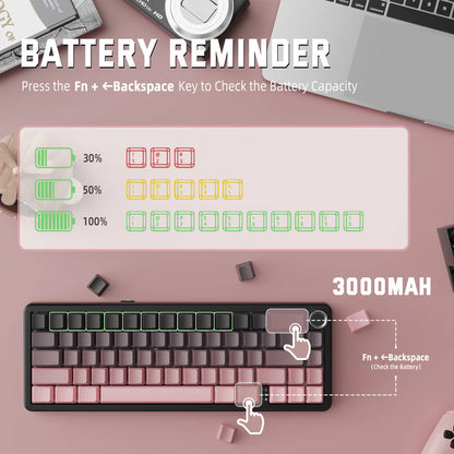 ATTACK SHARK X66 60% Wireless Gasket Mechanical Keyboard With Volume Knob, Tri-Mode BT/2.4G/USB-C, Hot-Swappable Strawberry Switches, RGB PBT Keycaps - Blackberry