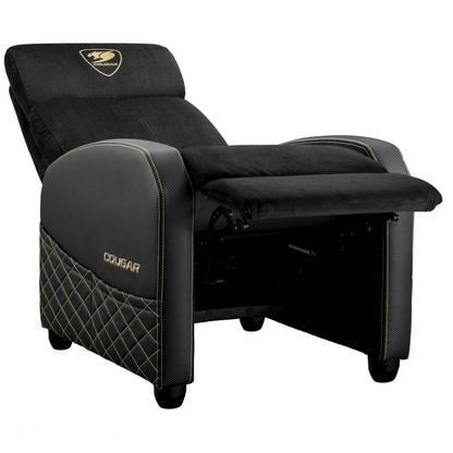 أريكة ألعاب كوغار رينجر إيليت جولد، قابلة للإمالة، تنجيد مخملي فاخر، جيب جانبي، مسند قدم قابل للطي ومسند ظهر قابل للإمالة 