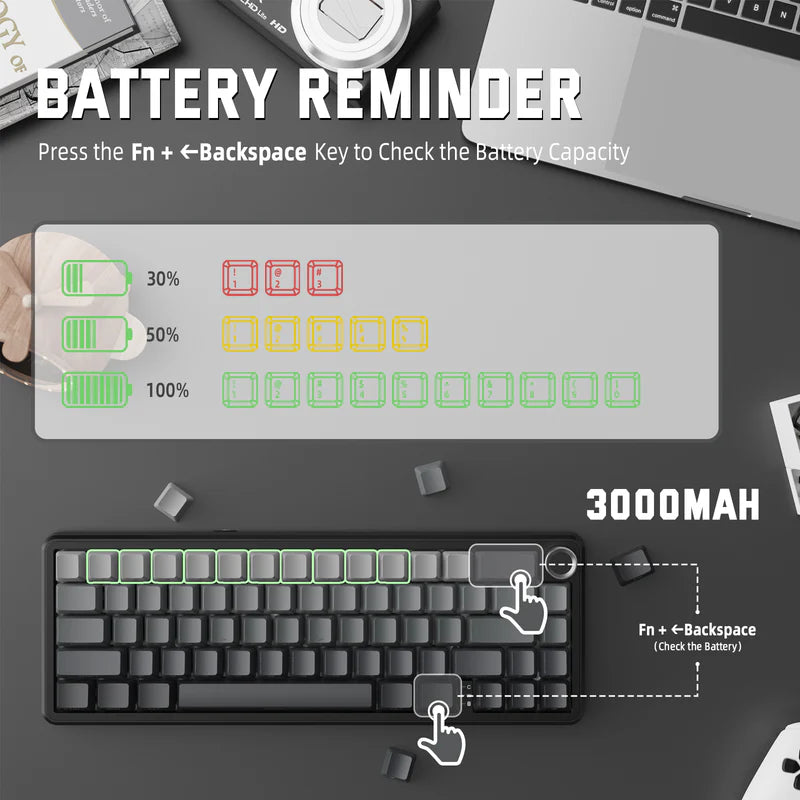 Attack Shark X66 Mechanical Keyboard – 66 Keys, Tri-Mode Wireless, Strawberry Switches, RGB, Gasket Mount, Hot-Swappable, PBT Keycaps -MOONLIGHT