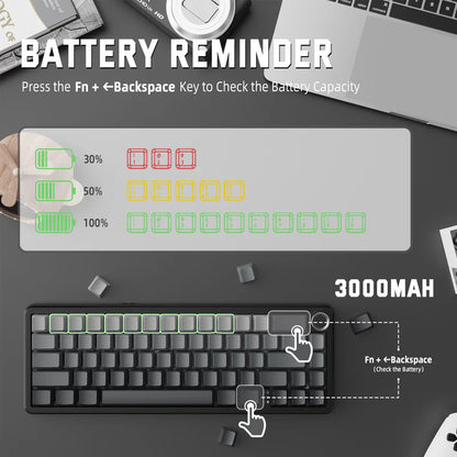 Attack Shark X66 Mechanical Keyboard – 66 Keys, Tri-Mode Wireless, Strawberry Switches, RGB, Gasket Mount, Hot-Swappable, PBT Keycaps -MOONLIGHT