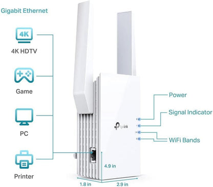 TP-Link AX1800 WiFi 6 Extender(RE605X)-Internet Booster, Covers up to 1500 sq.ft and 30 Devices,Dual Band Repeater up to 1.8Gbps Speed, AP Mode, Gigabit Port