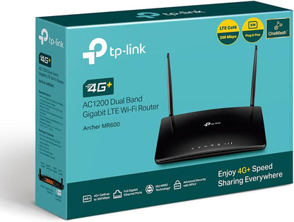 TP-Link Archer MR600 AC1200Mbps 4G+ Cat6 Wireless Dual Band 4G Router With Sim Slot, SIM Slot Unlocked, MU-MIMO technology, WiFi Router Mode, No Configuration required,Guest Network & Parental Control