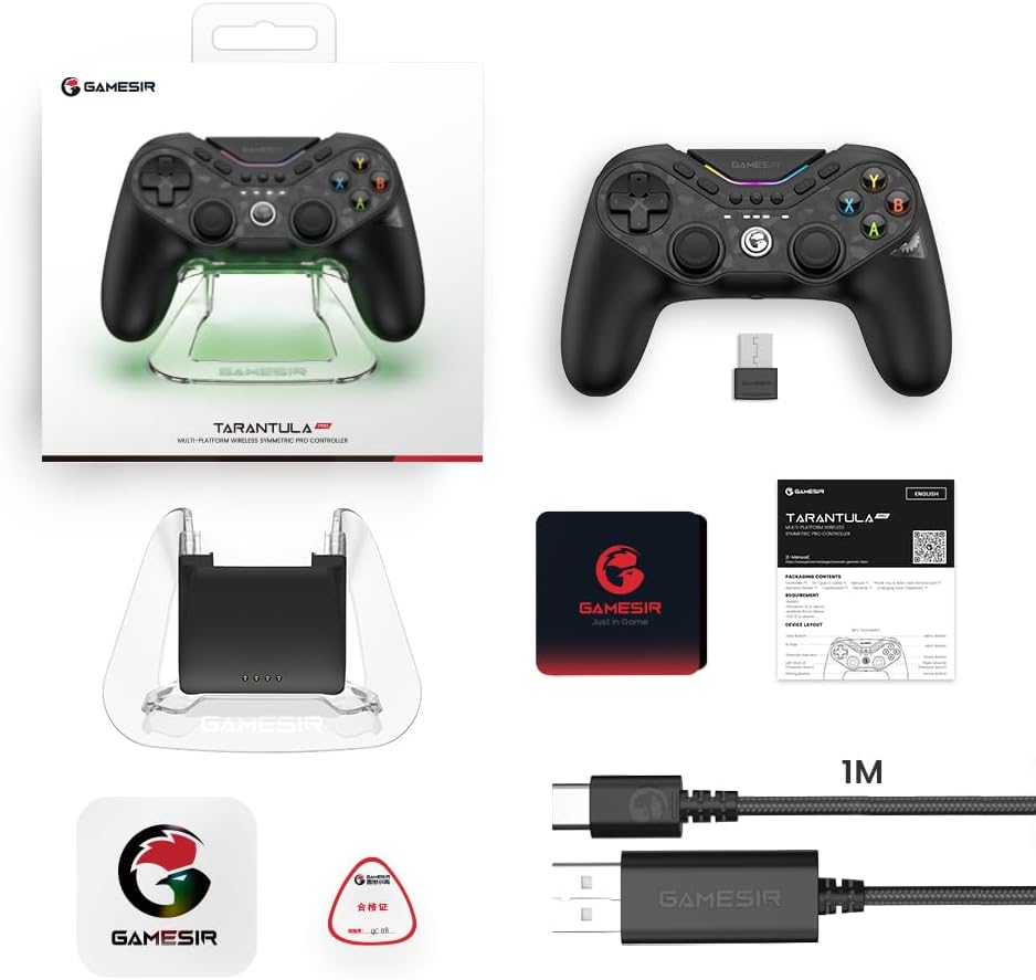 GameSir Tarantula Pro Wireless Controller for Switch/PC/iOS/Android with Charging Dock, Bluetooth 2.4Ghz Wired Controller TMR Sticks, 9 Mappable Buttons, 1200mAh, ABXY Layout Switching