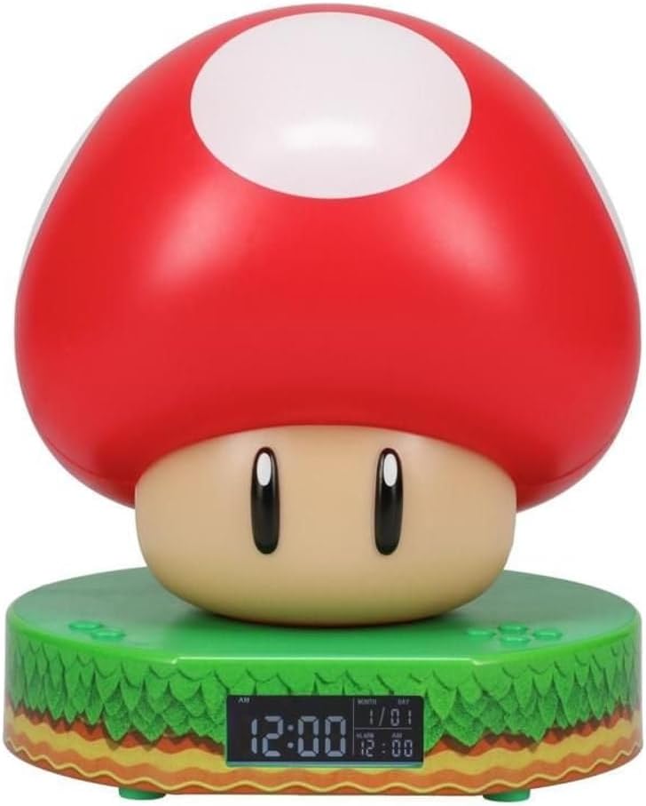 Paladone Super Mario Bros Mushroom Digital Alarm Clock and Night Light Glow