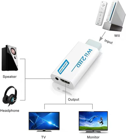WII2HDMI Wii to HDMI Adapter Converter, Connect Wii Console to HDMI Display Monitor with 3.5mm Audio Supports All Wii Display Models