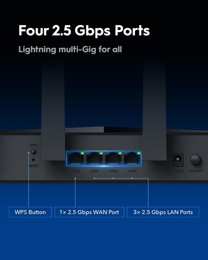 Cudy Tri-Band WiFi 7 BE11000 Router, 6-Stream 10 Gbps, 4 × 2.5G Ports, Up to 11000Mbps, VPN Server and Client, Cudy APP and Mesh, 6 × High-gain Antennas, WR11000