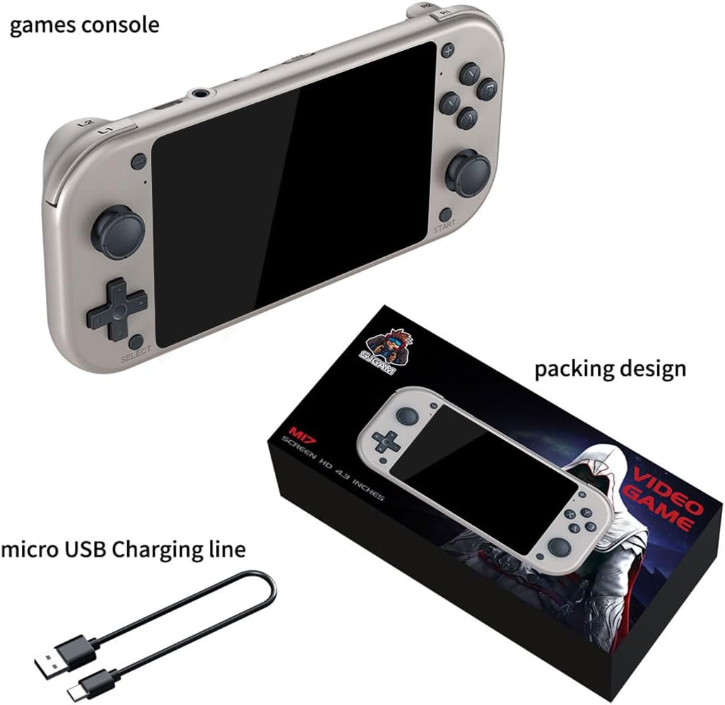 Retro M17 Handheld Game Console Built-in 10000 Games, 4.3-Inch IPS Screen , Cortex-A7 CPU, Linux/Emelec, 3D Joystick - Silver