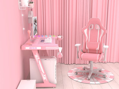 مكتب ألعاب Z8 بطول 120 سم مع أضواء LED وحامل أكواب وحامل سماعة رأس - وردي 