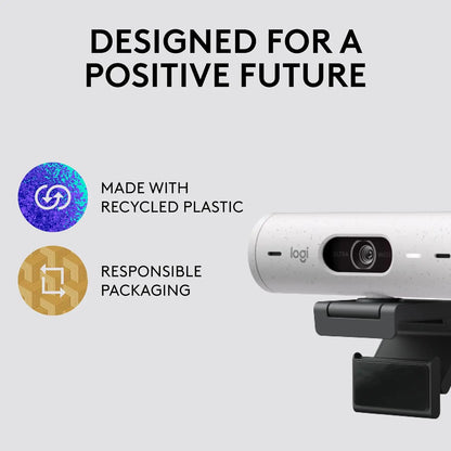 Logitech Brio 500 Full HD 1080p Webcam With Auto Light Correction RightLight 4, Auto-Framing RightSight - White
