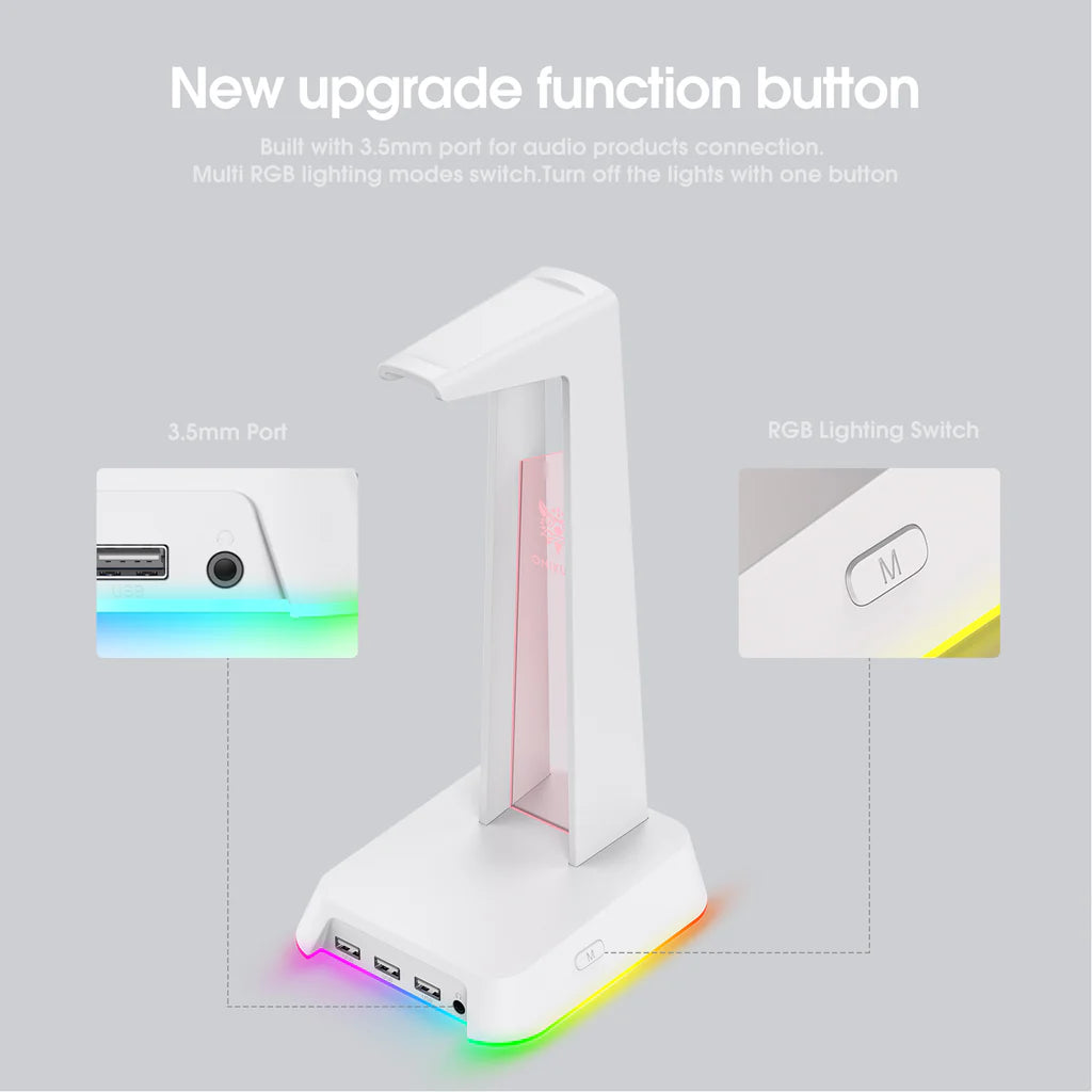 ONIKUMA ST2 RGB Gaming Headphone STAND with 3 USB and 3.5mm AUX Ports - White | Black