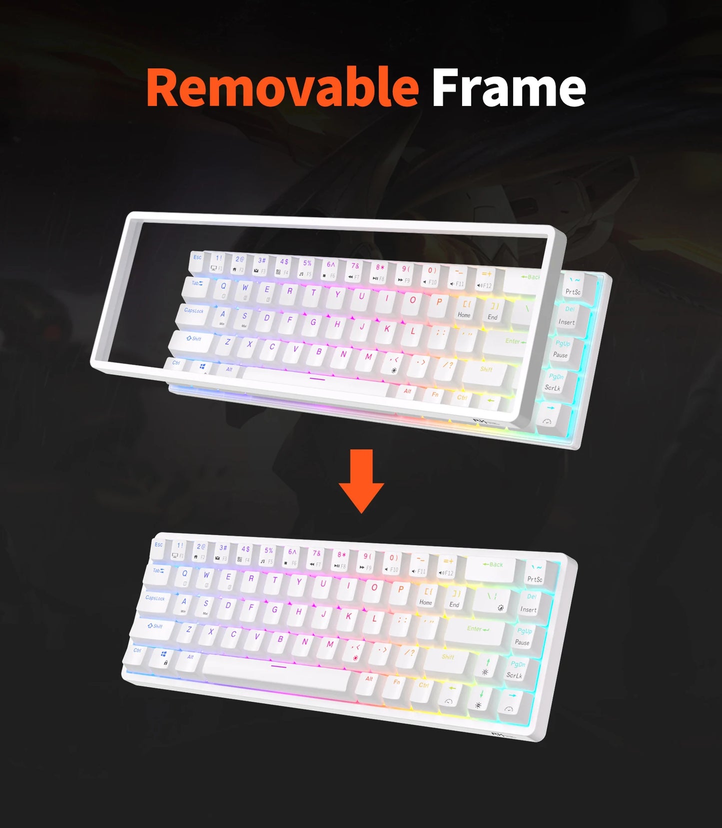 RK ROYAL KLUDGE RK68 Wireless 65% Triple Mode Wireless Bluetooth 5.1 / 2.4G / Wired Hot Swappable Mechanical Keyboard 68 Key RGB - White