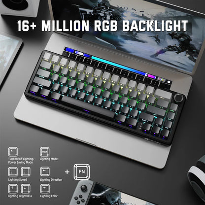 Attack Shark X66 Mechanical Keyboard – 66 Keys, Tri-Mode Wireless, Strawberry Switches, RGB, Gasket Mount, Hot-Swappable, PBT Keycaps -MOONLIGHT
