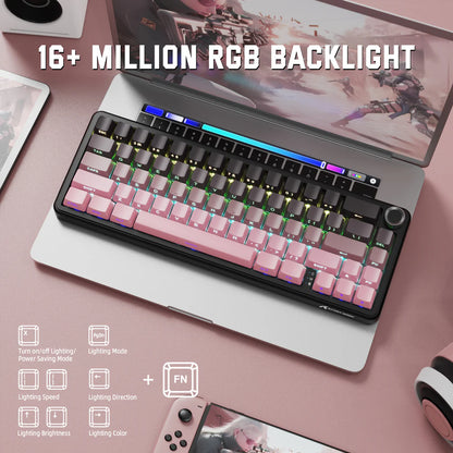 ATTACK SHARK X66 60% Wireless Gasket Mechanical Keyboard With Volume Knob, Tri-Mode BT/2.4G/USB-C, Hot-Swappable Strawberry Switches, RGB PBT Keycaps - Blackberry
