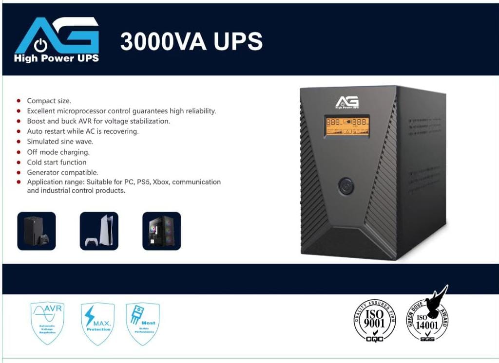 AG 3000VA Gaming UPS Uninterruptible Power Supply for PS4 Pro | PS5 | Xbox Series | PC