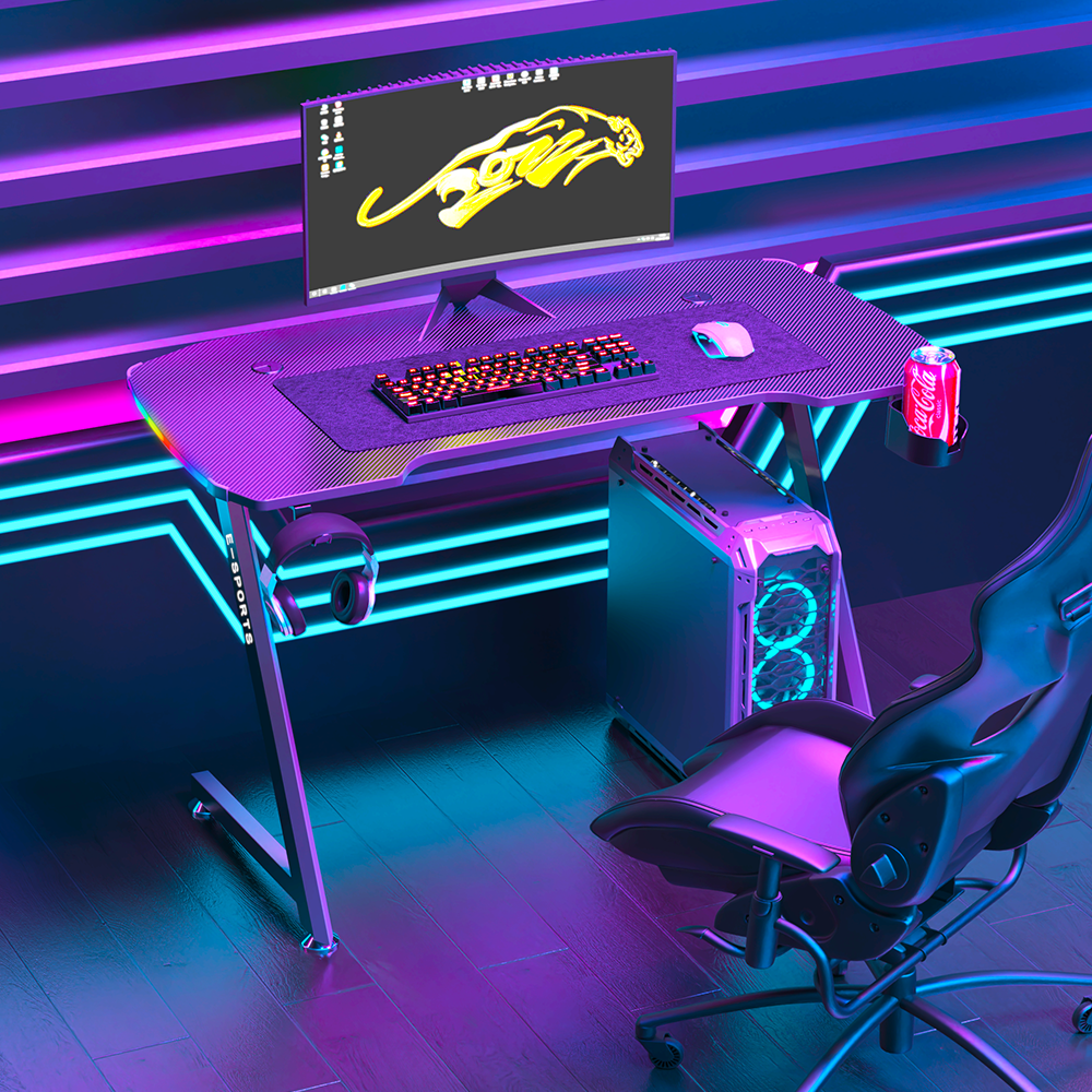 KZ 140CM RGB Gaming Desk With Cup Holder and Headset Holder - Black