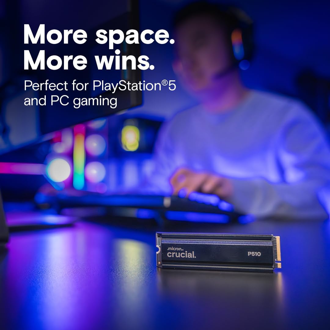 Crucial P510 PCIe Gen5 NVMe 1TB SSD with Heatsink, Up to 11,000MB/s, TLC NAND -  PC | PS5
