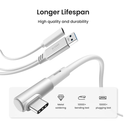 KIWI design Link Cable with Charging 16FT Compatible with Meta Quest 3s/3/2/ Pro/Pico 4 Accessories and PC/SteamVR, USB 3.0 to USB C Link Cable with 5Gbps Super Speed for Extended Gameplay - White | Black