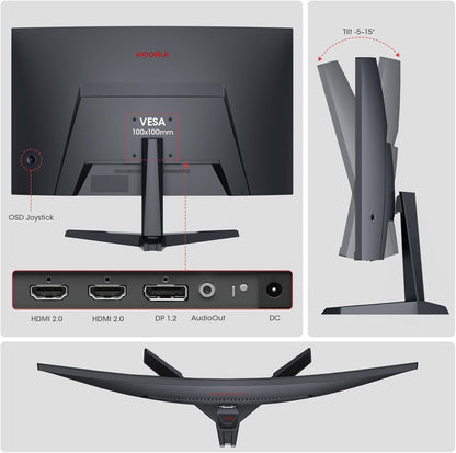 KOORUI 27E6CA Curved 27 Inch Gaming Monitor, Full HD 1080p R1500 180Hz VA Computer Monitor, 99% sRGB, Built-in Adaptive Sync