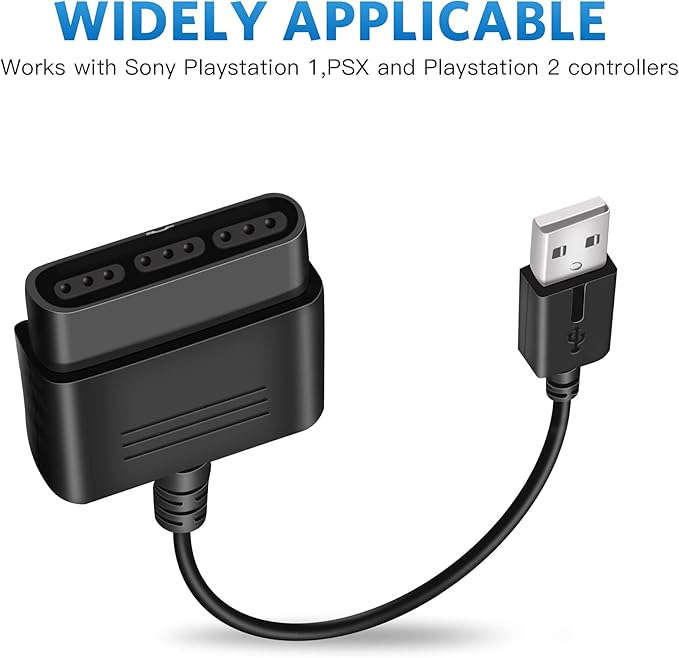 PS2 to USB Adapter for PlayStation 2 Controllers, Converter Cable for PC & PS3, Plug & Play