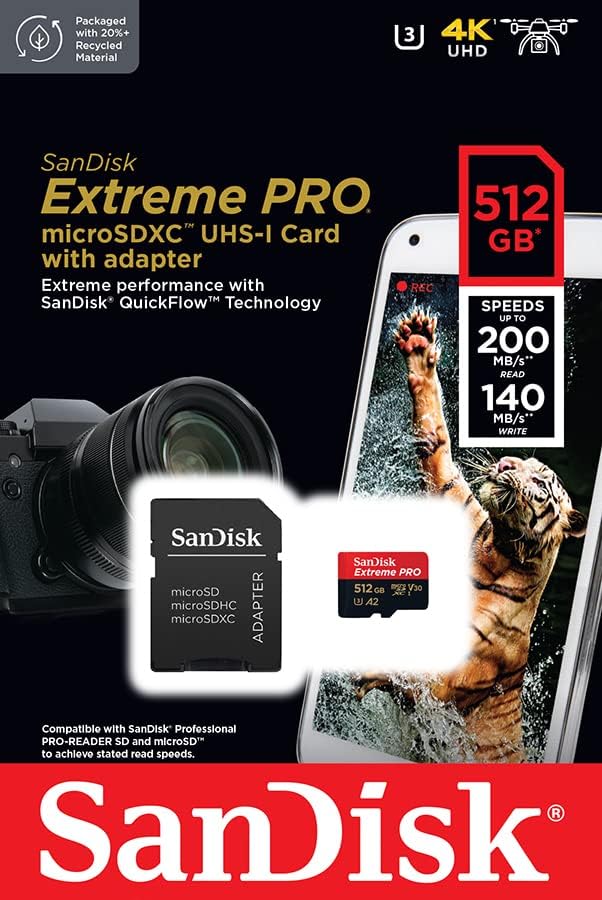 SanDisk Extreme Pro UHS-I, microSD, 512GB - Memory card and adapter Item - SDSQXCD-128G-GN6MA (Copy) (Copy)