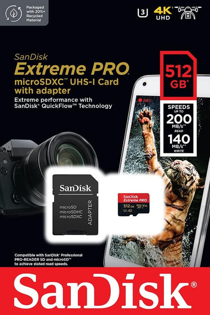 SanDisk Extreme Pro UHS-I, microSD, 512GB - Memory card and adapter Item - SDSQXCD-128G-GN6MA (Copy) (Copy)
