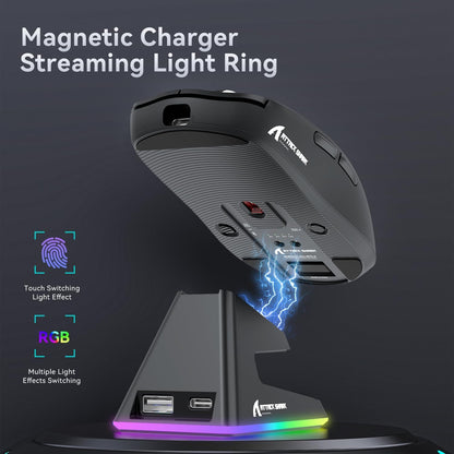 ATTACK SHARK X6 Lightweight Wireless Gaming Mouse with RGB Backlight Charging Base,Tri-Mode - Black