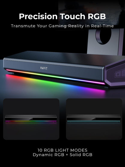 Havit SK770BT Gaming Speaker for Desktop PC, Bluetooth 5.3 Pc Soundbar with Dynamic LED Light, HiFi Stereo, Portable Bluetooth Speaker for PC, Laptop and Tablet