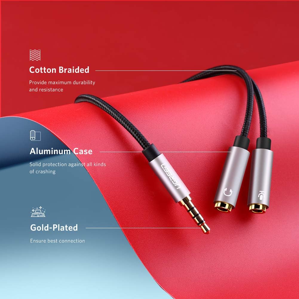 UGREEN Headphone Splitter 3.5mm 2 Female to 1 Male Mic and Audio Y Splitter TRRS Headset Adapter Cable Stereo Compatible with Laptop PS4 Xbox PC Phone Tablet Gaming | UGREEN-30620