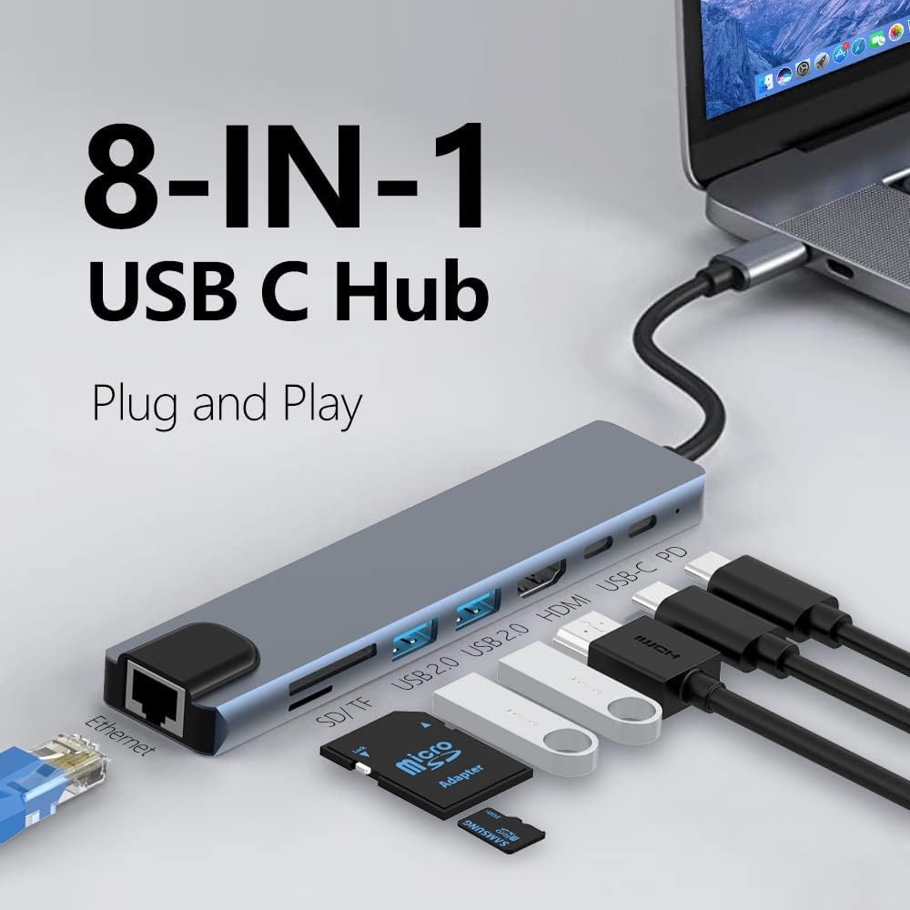 موزع 5 في 1 من USB Type C إلى HDMI مع منفذي USB 3.0 ومنفذ إيثرنت - Macbook | Windows