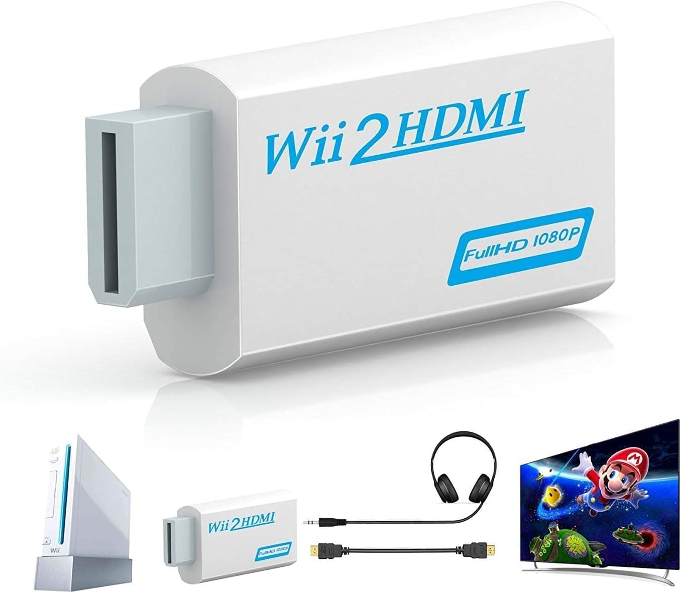 WII2HDMI Wii to HDMI Adapter Converter, Connect Wii Console to HDMI Display Monitor with 3.5mm Audio Supports All Wii Display Models